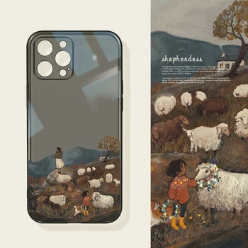 Shepherdess Loominguline Telefon Case For iPhone 11 12 13 14 Pro 12 13 Mini X-XR, XS Max 14 8 Objektiiv Põrutuskindel Silikoon Mobiiltelefon Kate