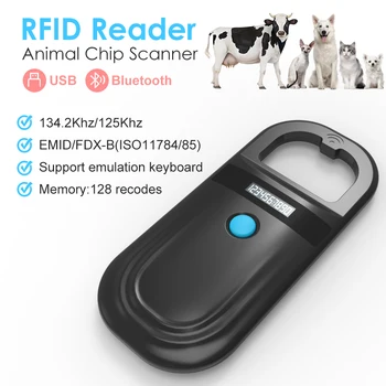 Must Loomade RFID Lugeja 134.2 KHz 125kHz USB/Bluetooth Lemmikloom Kass Koera Mikrokiibi Skanner FDX-B-Klaasi Kiip Identifitseerimise Tag Lugeja