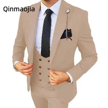 Ametlik Shopping Meeste Töö Pulma-Ülikond Peigmehe Smoking Slim Fit Äri Ülikonnad, Šampanja Pulma Ülikond, Kostüüm (Pintsak+Püksid+Vest)