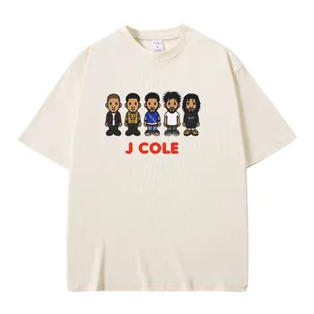 Räppar J Cole Cartoon Pilt Graafiline T-Särk Meeste Mood Hip-Hop Lühikese Varrukaga T-särk Puuvillane Vabaaja Ülepaisutatud T-Särgid Streetwear