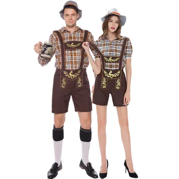 Traditsiooniline Paarid Oktoberfest Kostüüm Baieri Ruuduline Särk, Pael Püksid Õlu Teenindaja Riided Cosplay Halloween Partei Kleit Üles