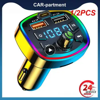 1/2TK Värvikas 5.0 Bluetooth Car FM-Saatja PD 18W Type-C-Dual-USB-3.1 Kiire Laadija Ümbritseva Valguse sigaretisüütaja
