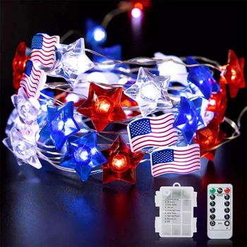 Ameerika Lipu Valguses String iseseisvuspäeva Tähistamine Teenetemärgi String Tuled Tegutsenud LED Lamp Siseruumides Väljas Kodus Garde