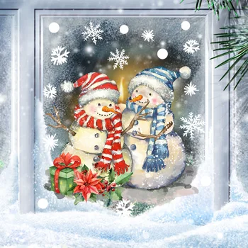 30*30cm Cartoon Paar Lumememm Akna Kleebis Kahepoolne Visuaalne Klaas Kleebis Jõulud sõbrapäev Seina Kleebis Ct6049