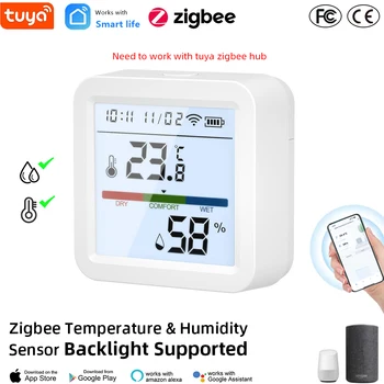 Tuya Smart ZigBee Kodu Temperatuuri ja Niiskuse Andur koos Taustvalgustusega LCD Töötab Koos Google ' i Assistent ja Vaja Tuya Zigbee Hub