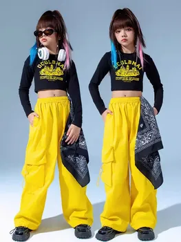 Uus Kpop Tüdrukute Hip-Hop Tantsu Riided Jazz Tava Kanda Pikkade Varrukatega Topid Kollane Püksid Lapsed Street Dance Performance Kanda L11818