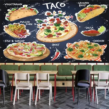 Käsitsi maalitud Pizza Taco Salat kiirtoidurestorani Tööstus Kaunistamiseks 3D Seinamaaling Tapeet Snack Bar Tapeet De Papel Parede