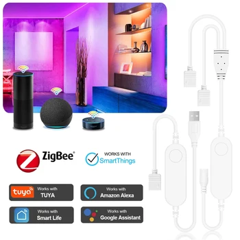 Tuya Zigbee DC5V 12V 24V 5050 RGB RGBW Smart LED Riba, Kontroller APP / hääljuhtimine Jaoks Alexa Echo Google / SmartThings