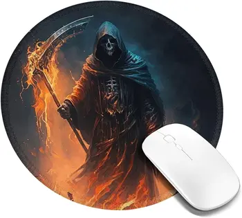 Grim Reaper põlema Lahe Kunsti Ring Mouse Pad mittelibiseva Kummist Kolju Mängude Mousepads koos Õmmeldud Serv Office Töö Arvuti