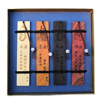 Zi Qing Dragon Fozhu mahagon järjehoidja Hiina stiilis sinine ja valge portselan Konfutsius Mencius Laozi puidust bookmark set