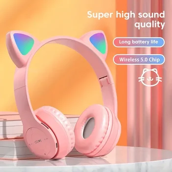 Armas Kass Kõrva Bluetooth-Peakomplekt koos LED-Juhtmeta Peakomplekt, Lapsed, Tüdrukud, Stereo, Kokkuklapitavad Spordi-Peakomplekt koos Mikrofoniga