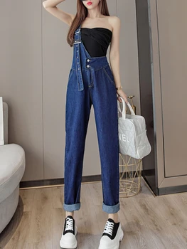 Ühe õlarihmaga Teksad Kombekas Naiste korea Fashion Tasku Sinised Sipukad Naine Niši Demin Streetwear Üldine Riided Y2k