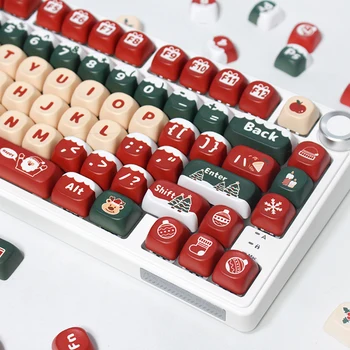 130 Peamised MOA Profiili Keycap Merry ChristmasTheme PBT Keycaps Jaoks MX Lüliti, Mehaaniline klaviatuur Värvi Sublimatsioon Punane Roheline nupp Caps
