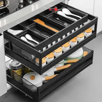 Smart köök kapp korvi sahtel-tüüpi kolme-kihiline alumiinium joonis roog korvi Köök, kabinet sisseehitatud roog ladustamine.