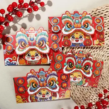 4tk Punane Draakon Aasta Punane Ümbrik Lion Dance Cartoon Õnnelik Raha Tasku Armas Hiina Stiilis Õnne Raha Ümbrikud