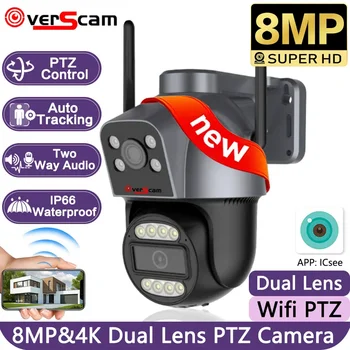 4K 8MP PTZ Wifi Dual Kaamera Objektiiv koos kahe Ekraani CCTV Ai Inimeste Avastada Värv Öise Nägemise Traadita Väljas Valve Kaamera