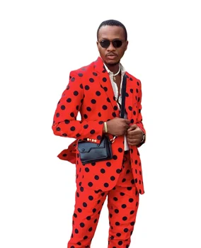 Unikaalne Disain Punane Meeste Ülikond Must Täpp Casual Fashion Tipp Rinnamikrofon Bleiser Mantel Meeste Jope Custom Made Klassikaline Viimane Komplekt Kanda
