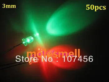 50tk 3mm vilkuv punane/roheline led flash 3mm LED vilgub punane/roheline led 3mm ring vesi selge, Bi-Color Flash punane/roheline led-lamp