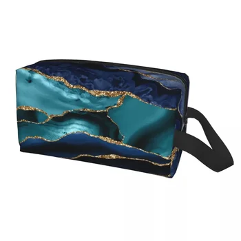 Glamour Ocean Blue Marble - Bohemian Travel Kosmeetika Kott Tekstuur Geomeetriline Meik Tualett Korraldaja Ilu Säilitamine Dopp Komplekt