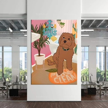 Peachy propre chien salle de bains mulje, kunsti lõuend prindi plakat seina art pilt kodu kaunistamiseks