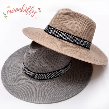 Meeste päikesekaitse Straw Hat Panama Stiilis Päike Müts Suvel Väljas Travel Anti-UV Beach ühise Põllumajanduspoliitika Suur Räästa Kalamehe Kork