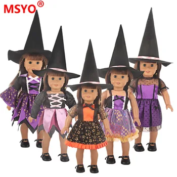 18 Tolline Ameerika Nukk Tüdrukute Riided Halloween Kleit Nõid Müts Twinset Halloween Kostüüm Uuestisündinud Beebi Mänguasjad Sobivad 43CM Poiss Nukud Kingitus