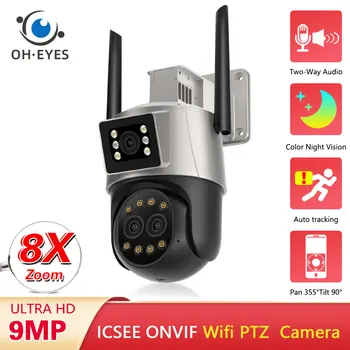 9MP 4K Wifi Väljas Kaamera Kolm Objektiivi Dual Screen 8X Digital Zoom Valve Kaamera Öise Nägemise Security Kaitse ICSEE Cam