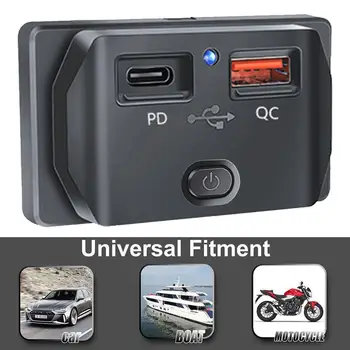PD USB-C Q 3.0 Kiire Laadija Pistikupesa Lüliti LED Valgus Vooluvõrku Kiire laadimiseks 12V/24V Auto, Paadi RV Veoauto Motorcycl O9M6