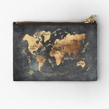 Maailma Kaart 147 Kuld Must Worldmap Kaart Tõmblukk Kotid Rahakott Pakendamine Ladustamine Raha Väike Puhas Kosmeetika Kott Võti Naiste Tasku