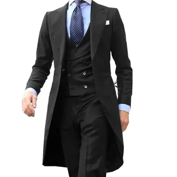 Uus Mood Pikk Karv Valge Meeste Ülikond 3 Tükki (Jope+vest+Püksid), Slim Fit Mees Set Smoking Prom Pool Bleiser Custom Made