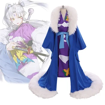 Anime Inuyasha Sesshoumaru Ema Kimono Cosplay Kostüüm Täiskasvanud Faux Karusnaha Varjatud Kleit