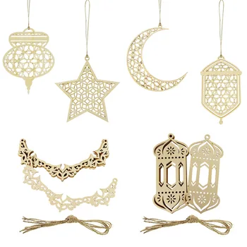 3tk/set Eid Mubarak Puidust Ornament Õõnes Star Moon Rippuvad Ripats Kodu Moslemid Islami Partei Asjade Ramadan Kareem Kingitus