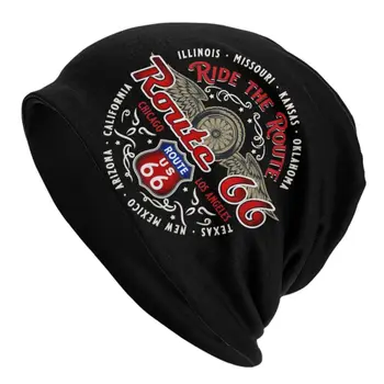 Loe Route 66 Motorcyle Bikers Kapoti Mütsid Lahedad Knitting Müts Naiste Sügis-Talv Soe USA Maanteede Skullies Beanies Mütsid