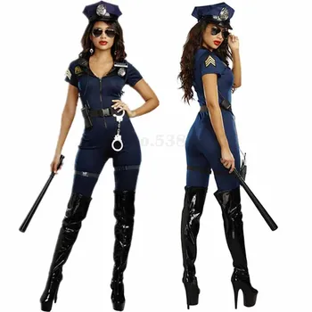 Naiste Sexy Kombekas Cop Bodysuit Naissoost Politseiametnik Ühtne Cosplay Kostüüm Täiskasvanud Karneval Halloween Riideid