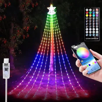 9X2.8M App Kontrolli Jõulupuu Juga Kerge Väljas LED Smart Jõulud Star Light Vanik RGB Pulm Haldjas String Valgus
