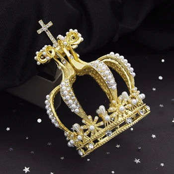 Barokk Risti Crown Pruudi headdress Pulm Crown Tiaras ja Kroonid Tulemuslikkuse Pärlid Rhinestone Diadem Ehted Kaunistused