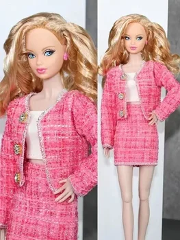 Roosa Ruuduline 1/6 Nuku Riided Barbie Varustus Komplekt Barbie Nukud Riided Top Coat Seelik 11.5