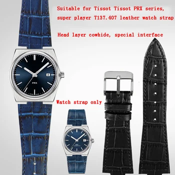 Meeste Nahast Watchband jaoks Tissot 1853 PRX T137.407 seeria Rihm Vöö, Käevõru Kumer Ots Rihm Käevõru 26-12mm