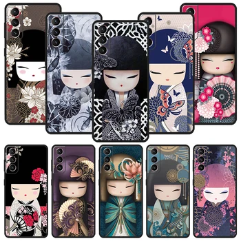 Kokeshi Nukk Kimono Tüdruk Musta Telefoni puhul Samsungi Galaxy S21 S22 S23 Ultra S20 FE S10 Pluss Lite S10E S9 S8 + Silikoonist Kate