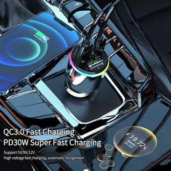 Uus Bluetooth-5.3 FM-Saatja-Vabad Auto MP3 Mängija Auto Stereo FM-Modulaator PD30W Kiire Laadimine QC3.0 AUX-Mängija RGB Valgus