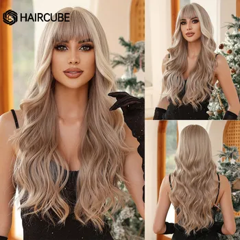 HAIRCUBE Blond Esile Parukad Sünteetilisest Naiste Pikk Laineline Platinum Parukad Bangs Jõulud Cosplay kuumakindel Fiber