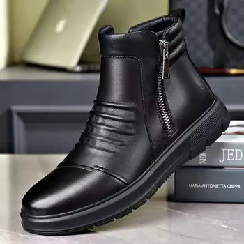 meeste casual originaal nahast saapad must stiilne sügis-talve kingad, platvorm ankle boot ilus chelsea pahkluu botas masculinas