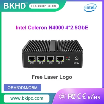 BKHD Mini PC Fanless Intel Celeron N4000, Seadme Tulemüür, OPNsense, 4 * LAN, 2,5 G, I225, I226, Ethernet, PfSense, ESXI