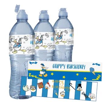 24tk Cartoon Disney Donald Duck Sünnipäeva tarvikud Vett Pudeli Etiketid Veekindel isekleepuv Kleebis Candy Bar Kiletajad